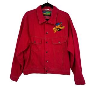 Vintage Planet Hollywood Tony Nowak Collection Red Denim Jacket Retro